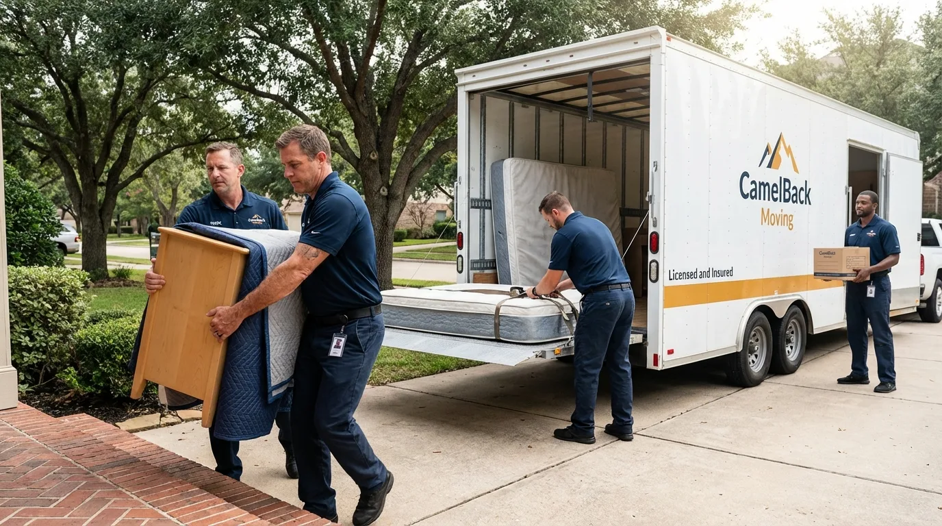 Crew loading residential truck for cross-state move from North Apollo, PA