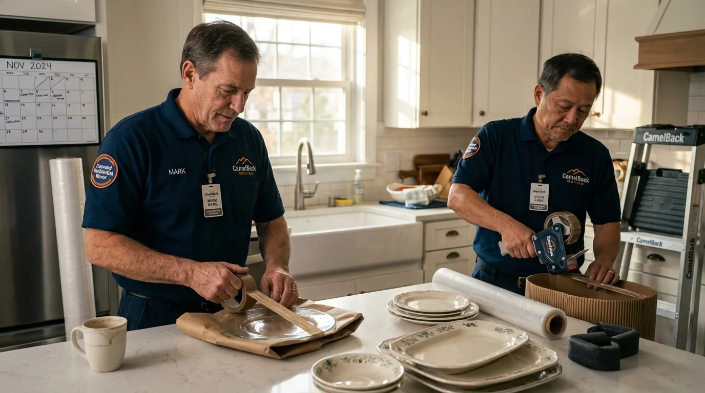 Professional crew packing kitchen dishware in North Apollo, PA